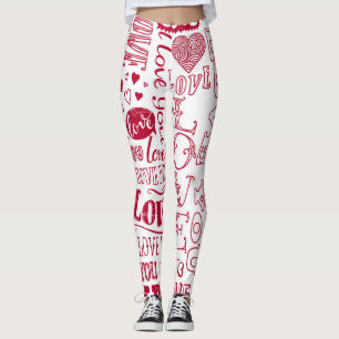 Handgetekende liefdesdoodles, charmant patroon. leggings