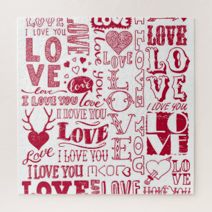 Handgetekende liefdesdoodles, charmant patroon. legpuzzel