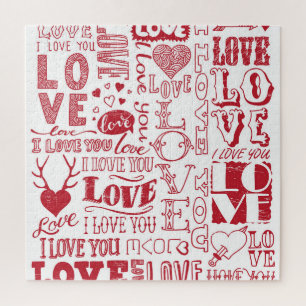 Handgetekende liefdesdoodles, charmant patroon. legpuzzel