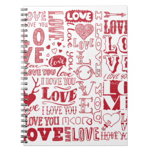 Handgetekende liefdesdoodles, charmant patroon. notitieboek