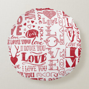 Handgetekende liefdesdoodles, charmant patroon. rond kussen