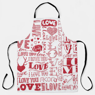 Handgetekende liefdesdoodles, charmant patroon. schort