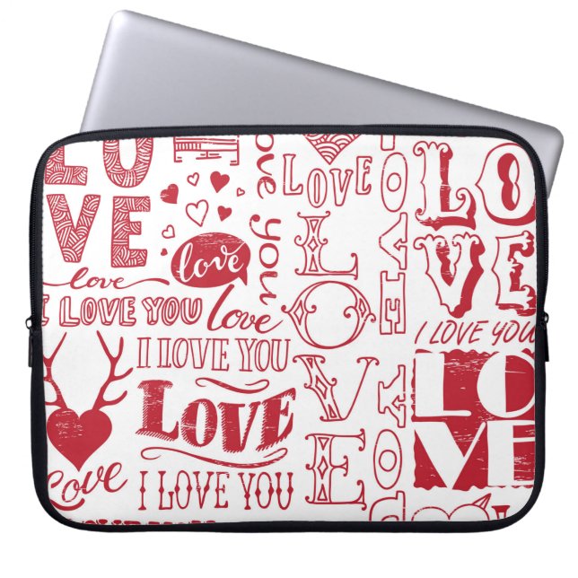 handgetekende liefdesdoodles  laptop sleeve (Voorkant)