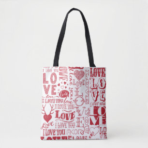handgetekende liefdesdoodles tote bag