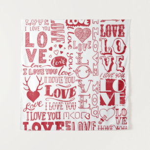 handgetekende liefdesdoodles wandkleed