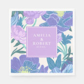 Handgetekende Lila en Paarse Pastel Floral Wedding Servet (Voorkant)