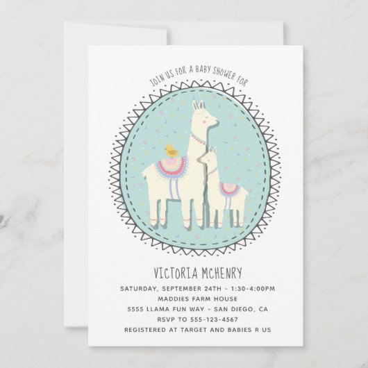 Handgetekende Llama Baby shower Uitnodiging (Voorkant)