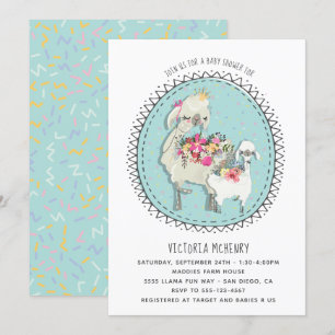 Handgetekende Llama Mamma Baby shower Uitnodiging
