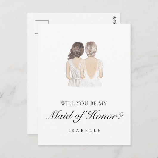 Handgetekende Maid of Honor Proposal Briefkaart (Voorkant / Achterkant)