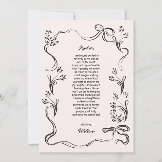 Handgetekende Maid of Honor Proposal Kaart (Achterkant)