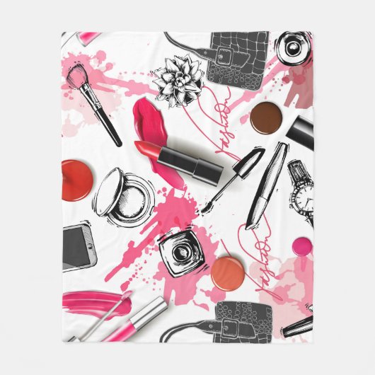 Handgetekende make-up,  grafisch patroon. fleece deken (Voorkant)