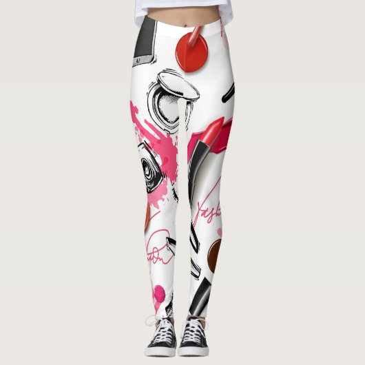 Handgetekende make-up,  grafisch patroon. leggings (Voorkant)