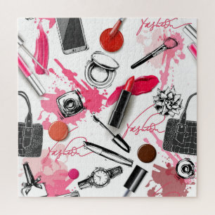 Handgetekende make-up, grafisch patroon. legpuzzel