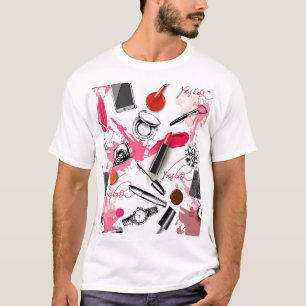 Handgetekende make-up, grafisch patroon. t-shirt