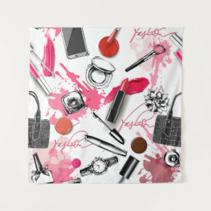 Handgetekende make-up, grafisch patroon. wandkleed