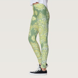 Handgetekende Mandala Boho Salie Groen Leggings