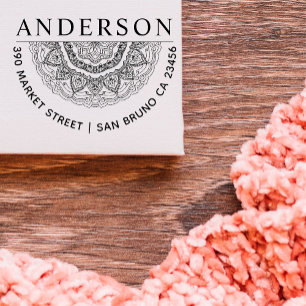 Handgetekende Mandala familienaam Rond retour adre Zelfinktende Stempel