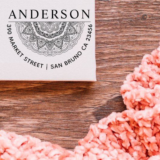 Handgetekende Mandala familienaam Rond retour adre Zelfinktende Stempel