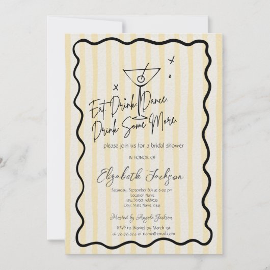 Handgetekende Martini Yellow Stripes Vrijgezellenf Kaart (Voorkant)