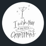 Handgetekende Merry Christmas Martini Holiday Ronde Sticker<br><div class="desc">Schattigee typografie Ik wens u een vrolijk kerstfeest met martini-sticker om onze coördinerende kerstkaarten te evenaren.</div>