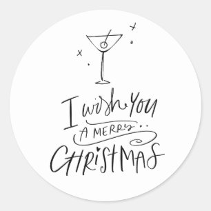 Handgetekende Merry Christmas Martini Holiday Ronde Sticker