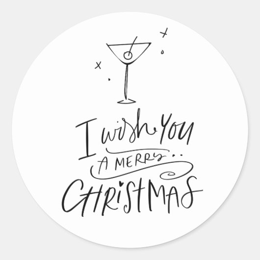 Handgetekende Merry Christmas Martini Holiday Ronde Sticker (Voorkant)