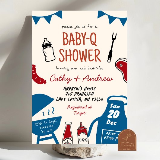 Handgetekende minimalistische BaByQ Boy Baby showe Kaart