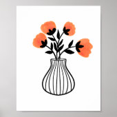 Handgetekende Mixed Media Vaas en Oranje Bloemen Poster (Voorkant)