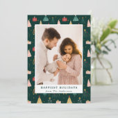 Handgetekende moderne kerstbomen Foto Feestdagenkaart (Staand voorkant)