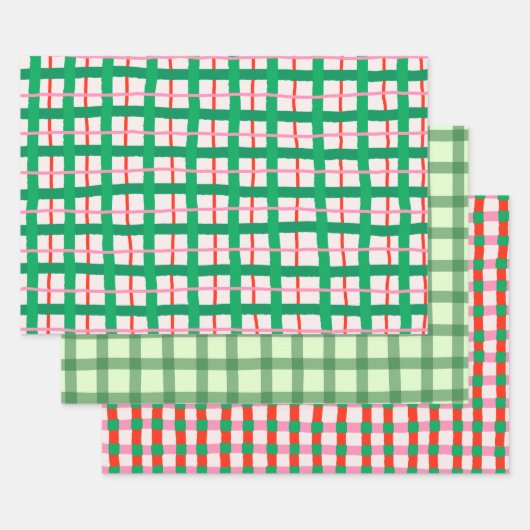 Handgetekende moderne kerstplaids inpakpapier vel (Set)