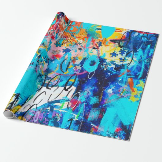 Handgetekende moderne multi-kleurenmedia kunst c cadeaupapier (Uitgerold)