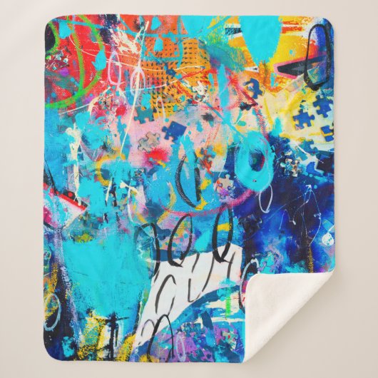 Handgetekende moderne multi-kleurenmedia kunst c sherpa deken (Voorkant)