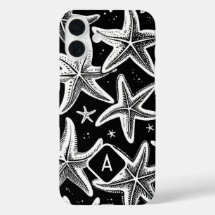 Handgetekende monografische zeester op zwarte acht iPhone 16 plus hoesje