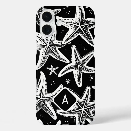 Handgetekende monografische zeester op zwarte acht Case-Mate iPhone case (Achterkant)