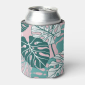 Handgetekende monstera bladeren, roze achtergrond. blikjeskoeler (Blikje Voorkant)