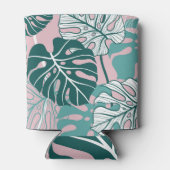 Handgetekende monstera bladeren, roze achtergrond. blikjeskoeler (Achterkant)