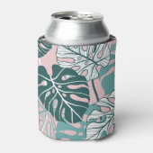 Handgetekende monstera bladeren, roze achtergrond. blikjeskoeler (Blikje Voorkant)