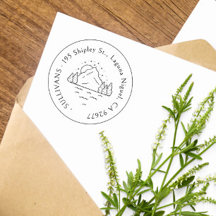 Handgetekende Mountain Scene Eenvoudig retouradres Rubberstempel