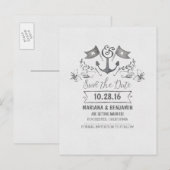 Handgetekende nautische save the date anchor brief aankondigingskaart (Voorkant / Achterkant)