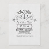 Handgetekende nautische save the date anchor brief aankondigingskaart (Voorkant)
