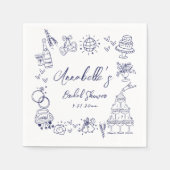 Handgetekende Navy Blue Whimsical Vrijgezellenfees Servet (Voorkant)