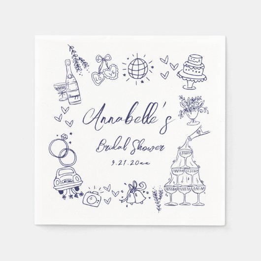 Handgetekende Navy Blue Whimsical Vrijgezellenfees Servet (Voorkant)