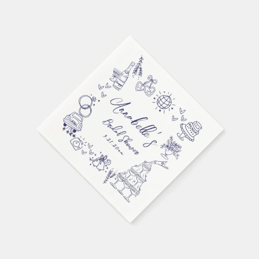 Handgetekende Navy Blue Whimsical Vrijgezellenfees Servet (Hoek)