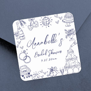 Handgetekende Navy Blue Whimsical Vrijgezellenfees Vierkante Sticker
