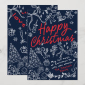 Handgetekende Navy Christmas Kaart (Voorkant / Achterkant)