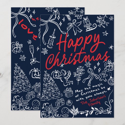 Handgetekende Navy Christmas Kaart (Voorkant / Achterkant)