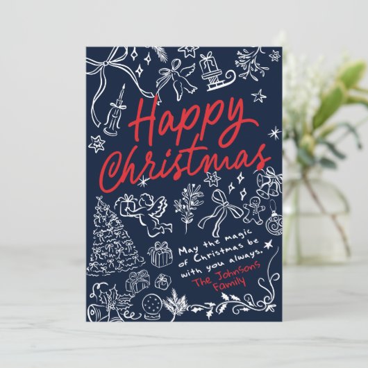 Handgetekende Navy Christmas Kaart (Staand voorkant)