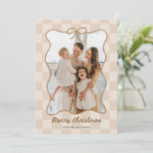 Handgetekende neutrale boogframe geruite foto feestdagenkaart (Staand voorkant)