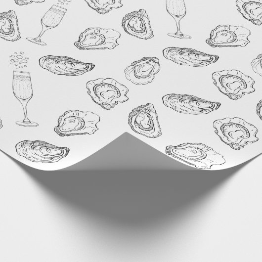 Handgetekende Oesters Champagne Nautilus Kust Cade Cadeaupapier (Hoek)