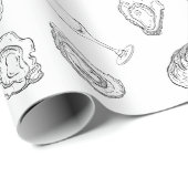 Handgetekende Oesters Champagne Nautilus Kust Cade Cadeaupapier (Rol Hoek)